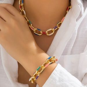 2Pcs/Set Colorful Bohemian Fashion Choker Necklace Bracelet Jewelry Set.